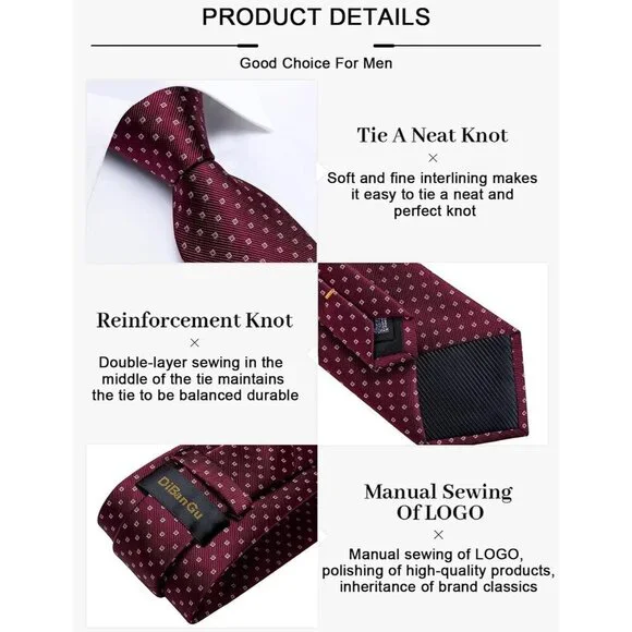 🆕Men Purple Plaid Silk Checkered Necktie Pocket Square Cufflinks Tie Clip Set